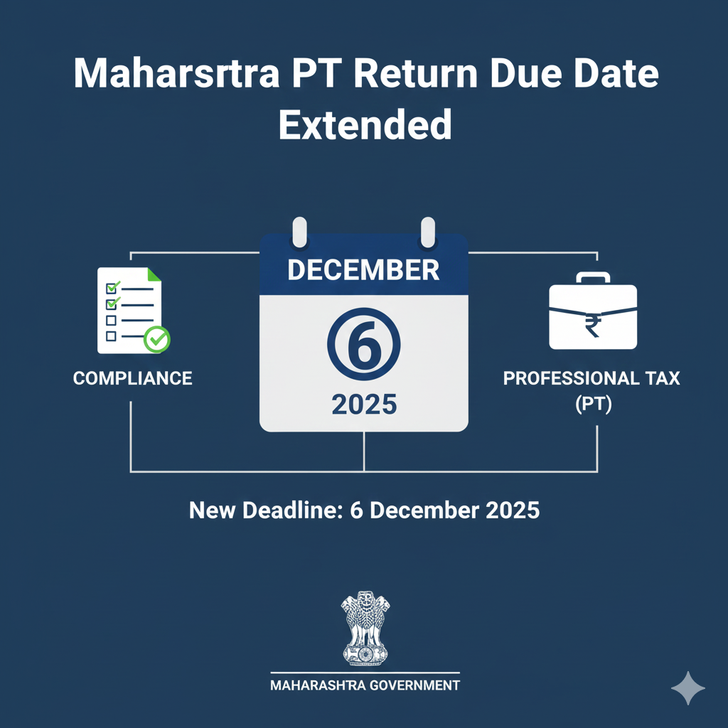 Maharashtra PT Return Due Date Extended for wage month October 2025 (Return month November 2025)